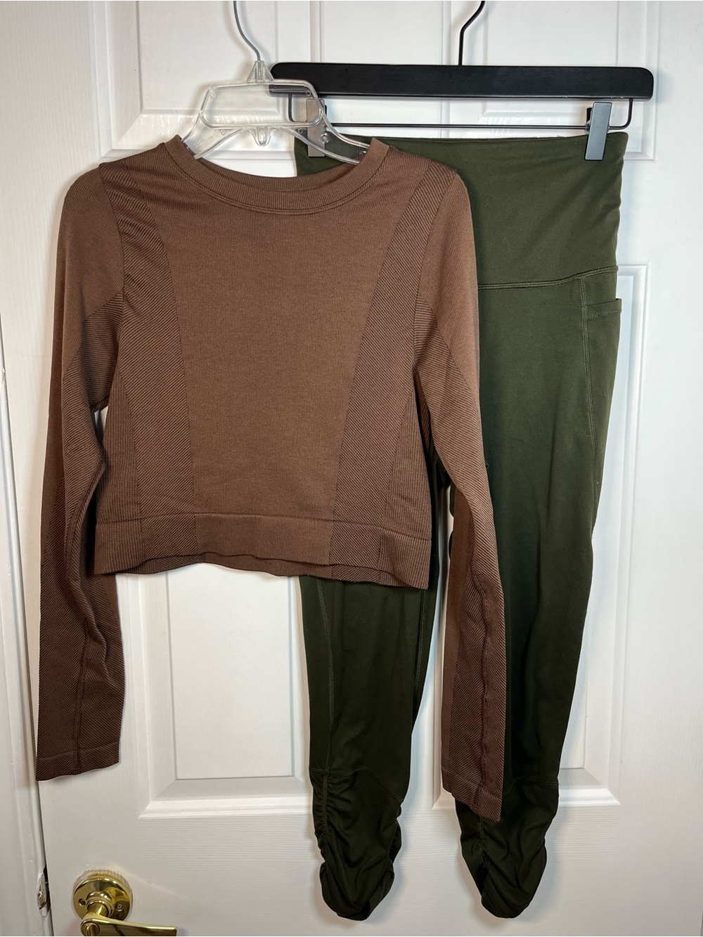 Target All In Motion 2 Pc Workout Set Earthy Brown Top S Green Leggings XS